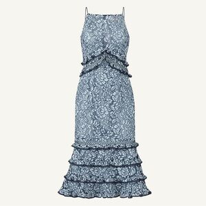 Keepsake the Label Catch Me Lace Dress Blue Halter Ruffle Hem Midi Sleeveless La